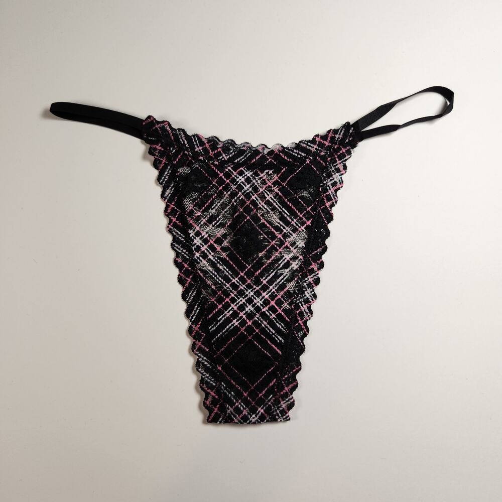 Victoria's Secret Sexy Lace High Leg String Thong Panty - Medium - Black Plaid